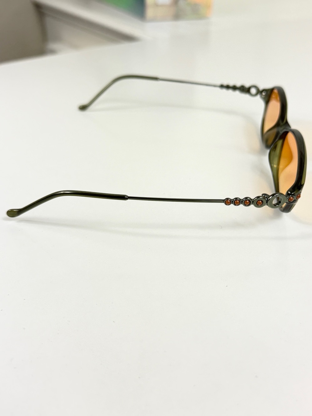 Vintage Dior CD 3033 Green Orange Cabochon Gem Sunglasses Custom Orange Lens Set - Picture 13 of 16